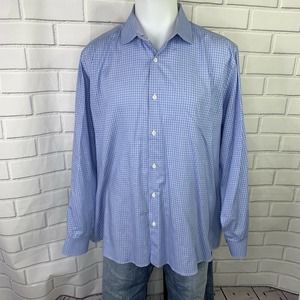 Duchamp Men's Button Front Size XXL/16 Tailored Fit Blue Windowpane Check A10